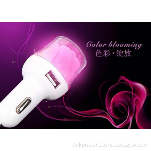 3A Dual USB Rose Car Charger with Light Flash Car Charger